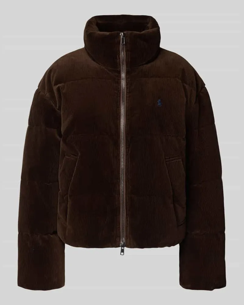 Ralph Lauren Steppjacke aus Cord mit Stehkragen und Label-Stitching Dunkelbraun