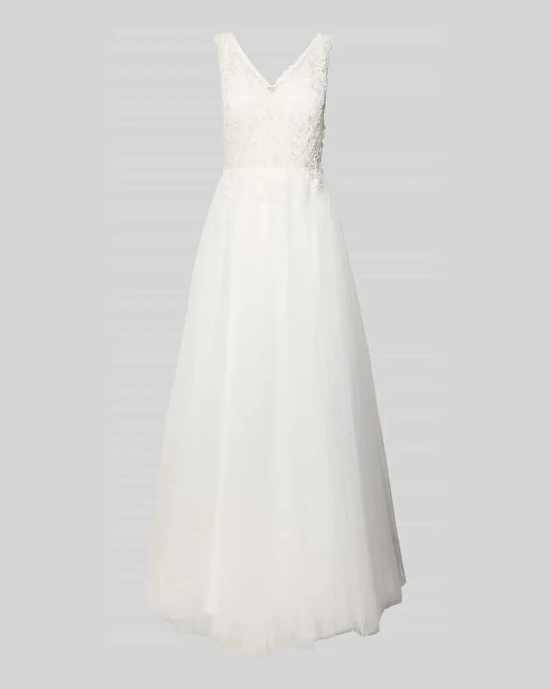 Mascara Brautkleid mit Ziersteinen und floraler Spitze Offwhite