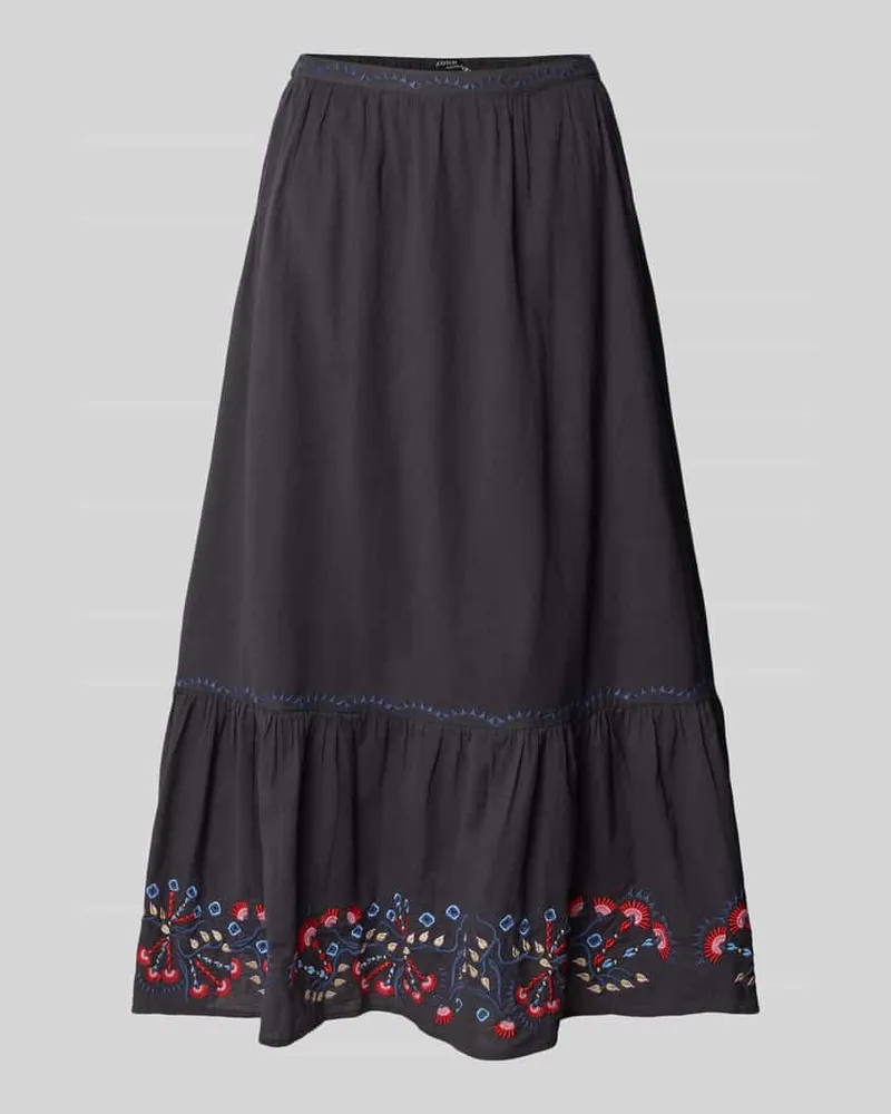Scotch&Soda Midirock aus Viskose-Mix mit floralem Motiv-Stitching Dunkelblau