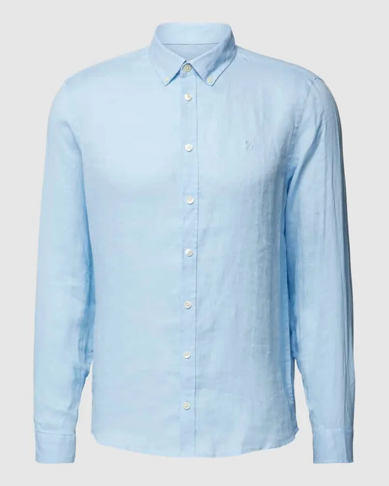 Casual Friday Leinenhemd mit Button-Down-Kragen Hellblau