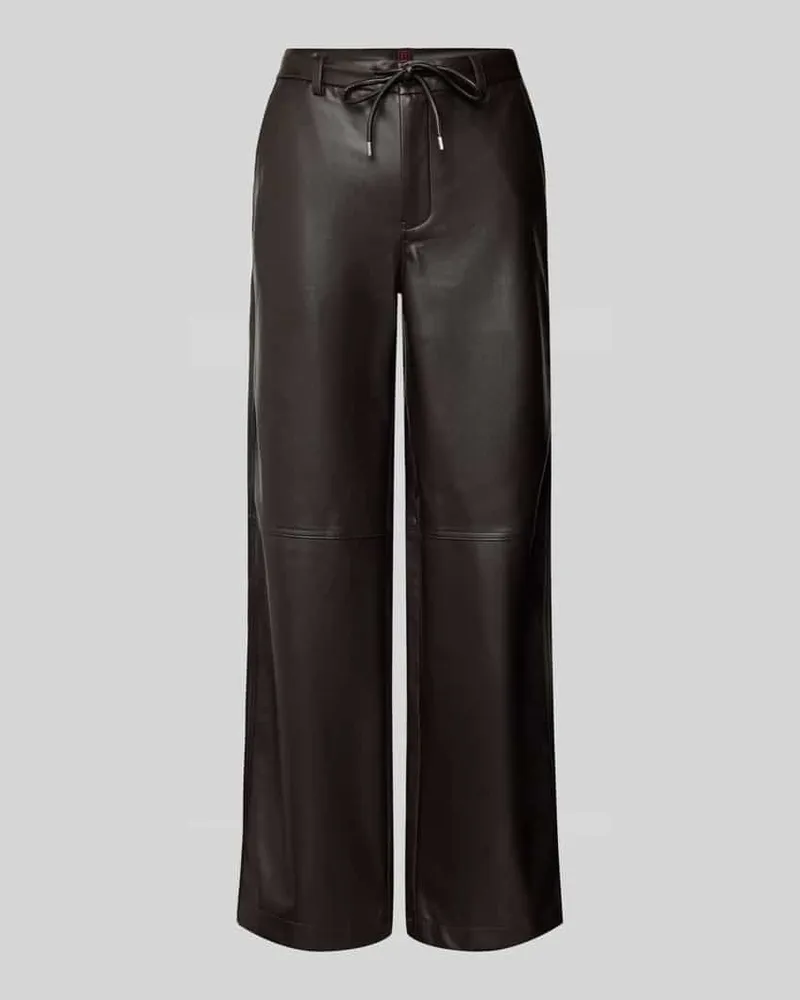 Stefanel Kunstlederhose mit weitem Bein Dunkelbraun
