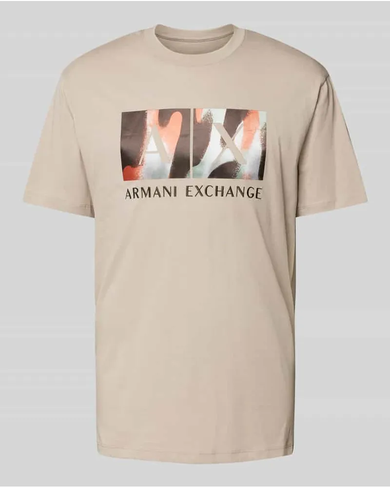 Armani Exchange T-Shirt mit Label-Print Beige