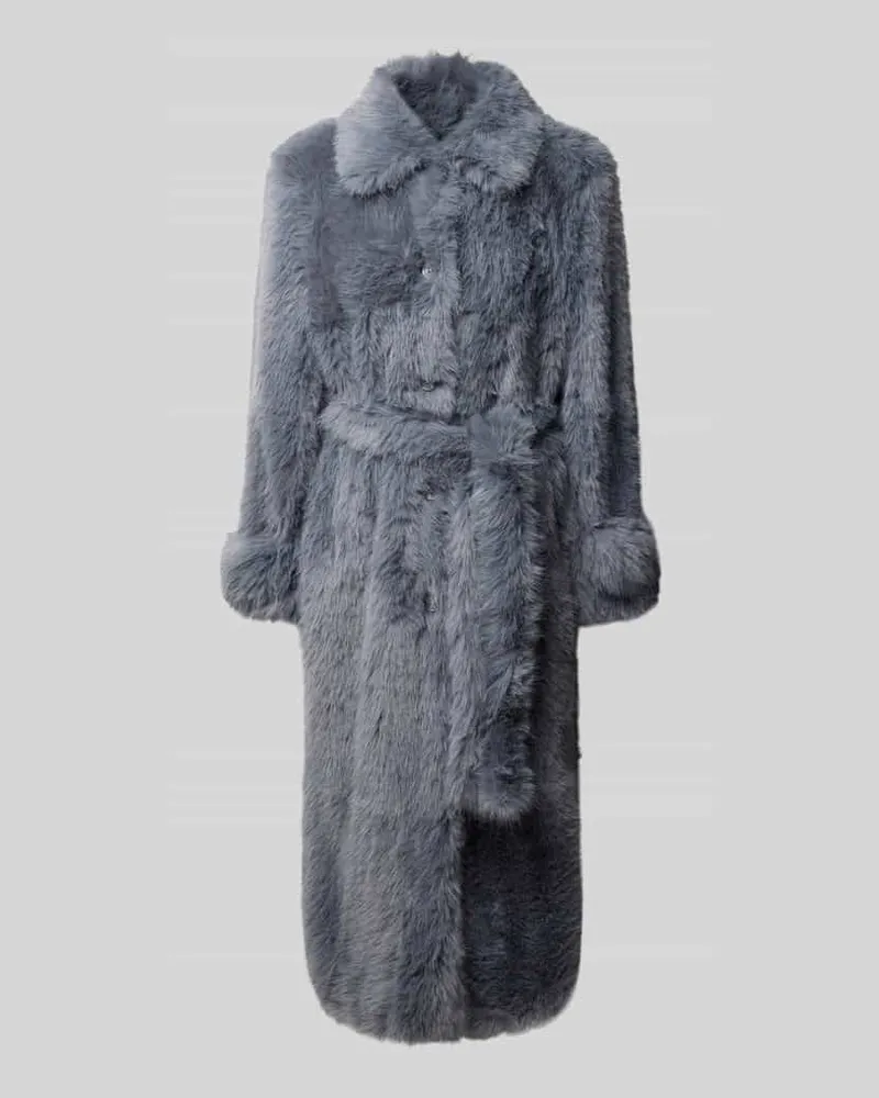 STAND Mantel aus Kunstfell mit Bindegürtel Modell 'Hana Rauchblau