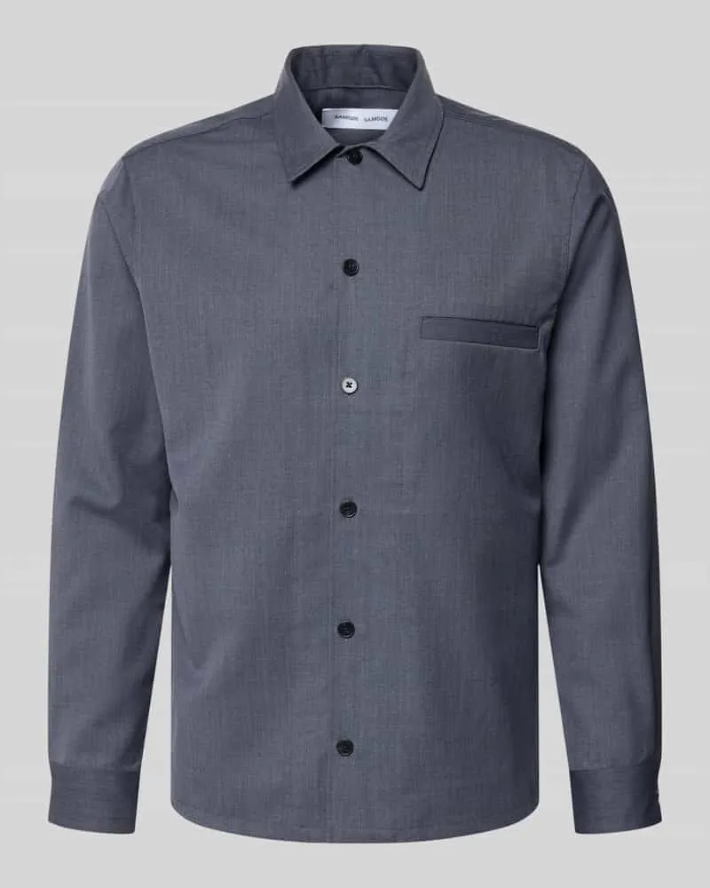 Samsøe & Samsøe Regular Fit Hemdjacke aus Woll-Mix Modell 'Sadamon Marine