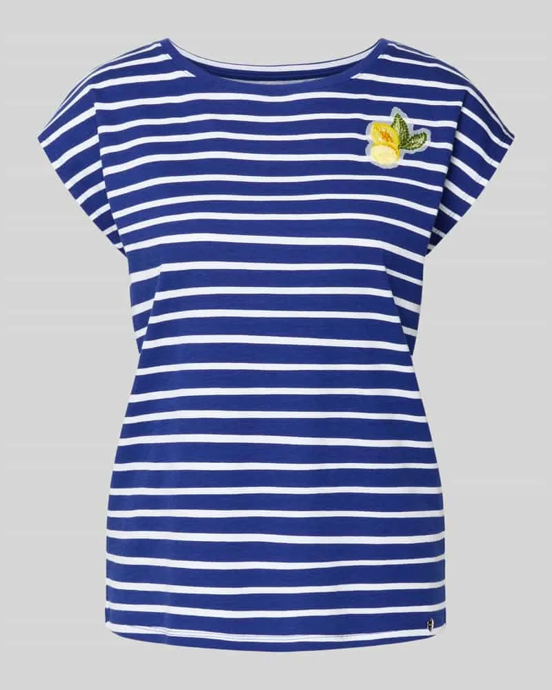 Marc Cain T-Shirt mit Motiv-Stitching und Rundhalsausschnitt Royal