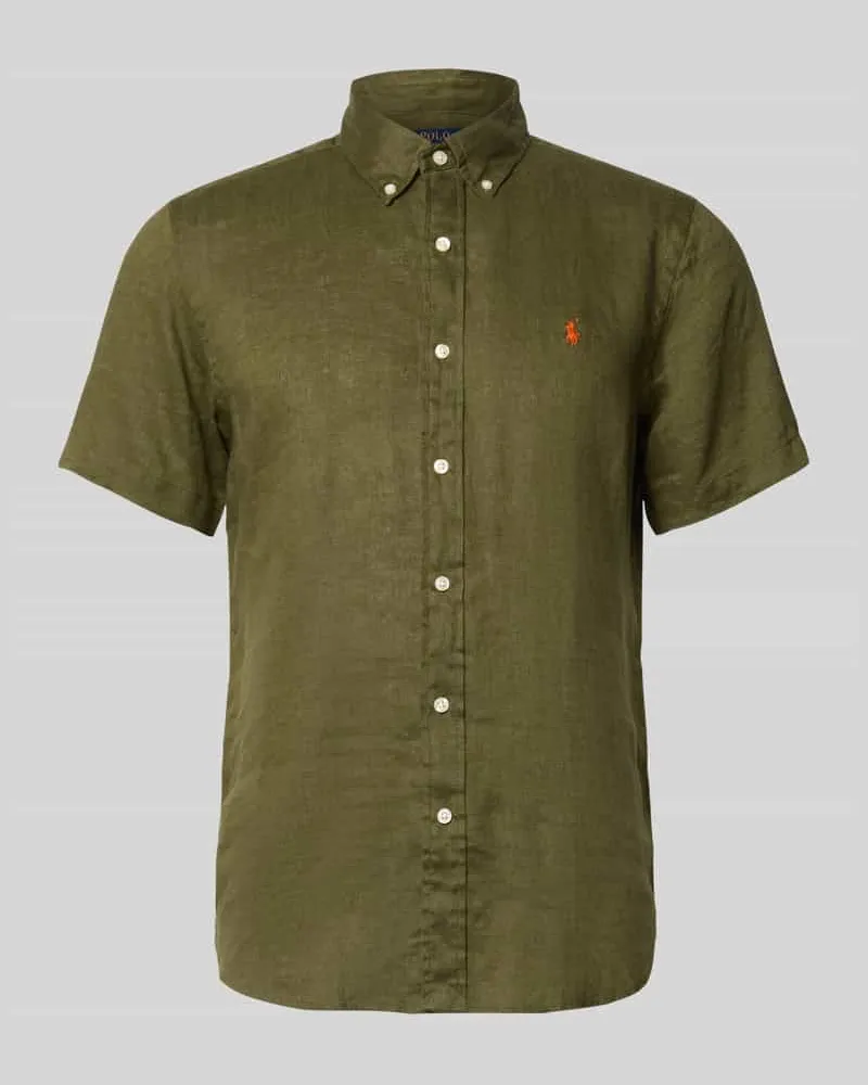 Ralph Lauren Regular Fit Leinenhemd mit Button-Down-Kragen Oliv