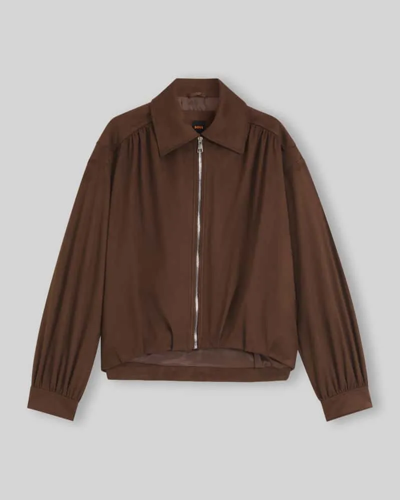 HUGO BOSS Loose Fit Kunstlederjacke mit Umlegekragen Modell 'Jasuede Mittelbraun