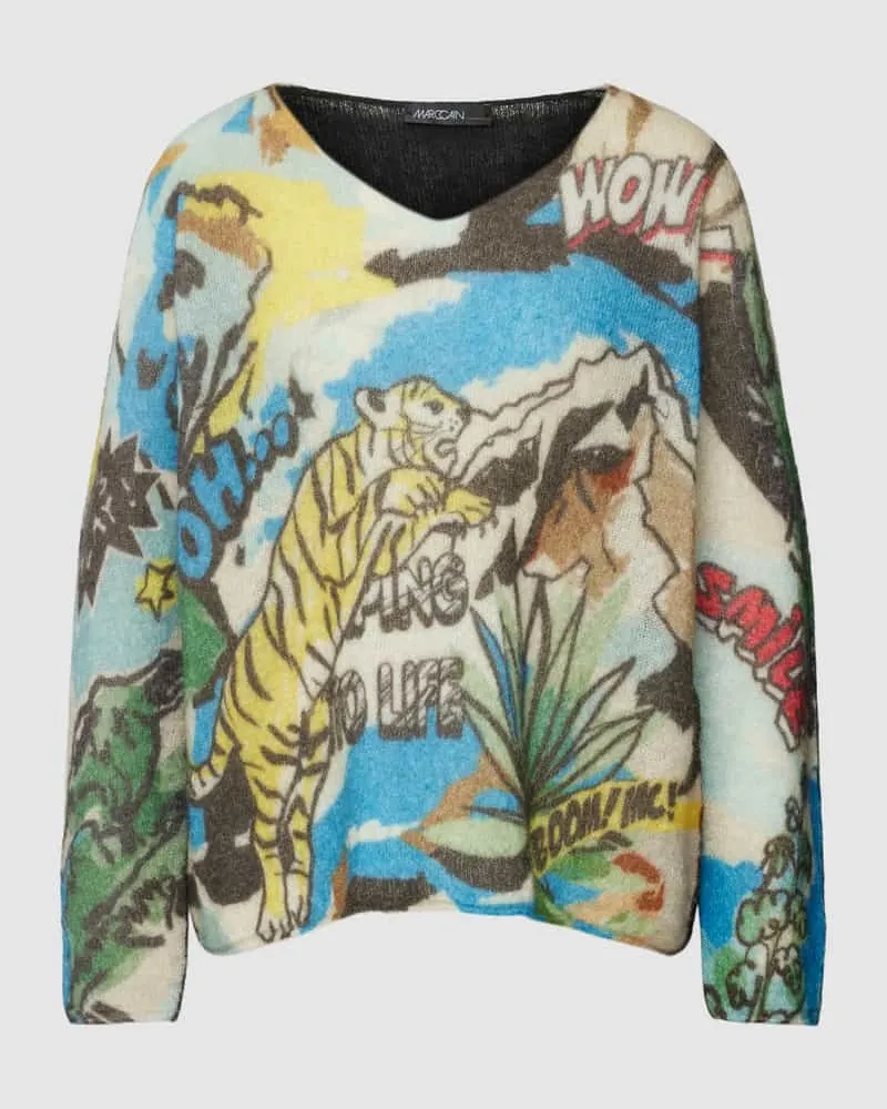 Marc Cain Strickpullover mit Allover-Motiv-Print Petrol