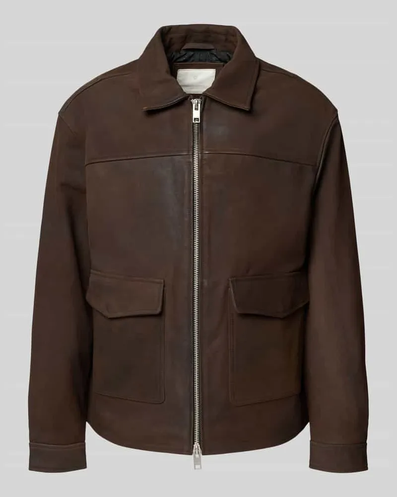 Jack & Jones Lederjacke mit Zweiwege-Reißverschluss Modell 'LEWIS Schoko