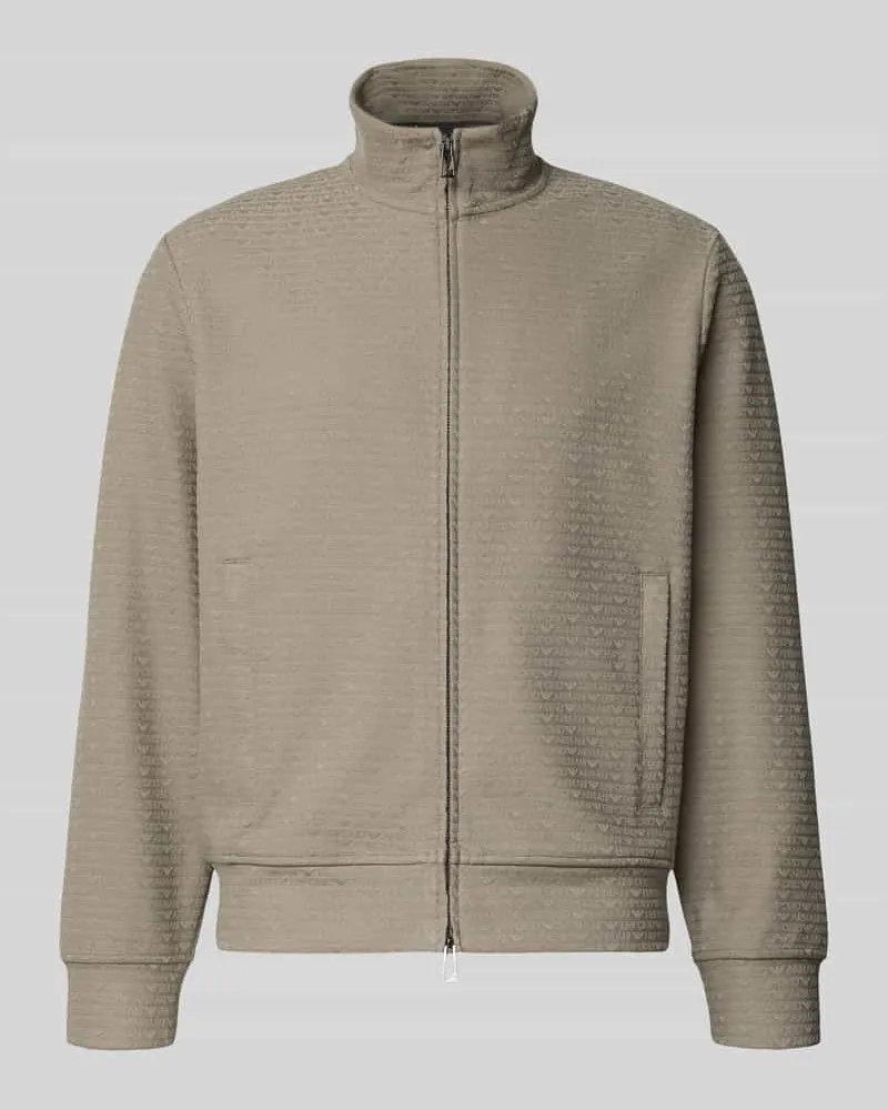 Emporio Armani Sweatjacke mit Stehkragen Hellgrau