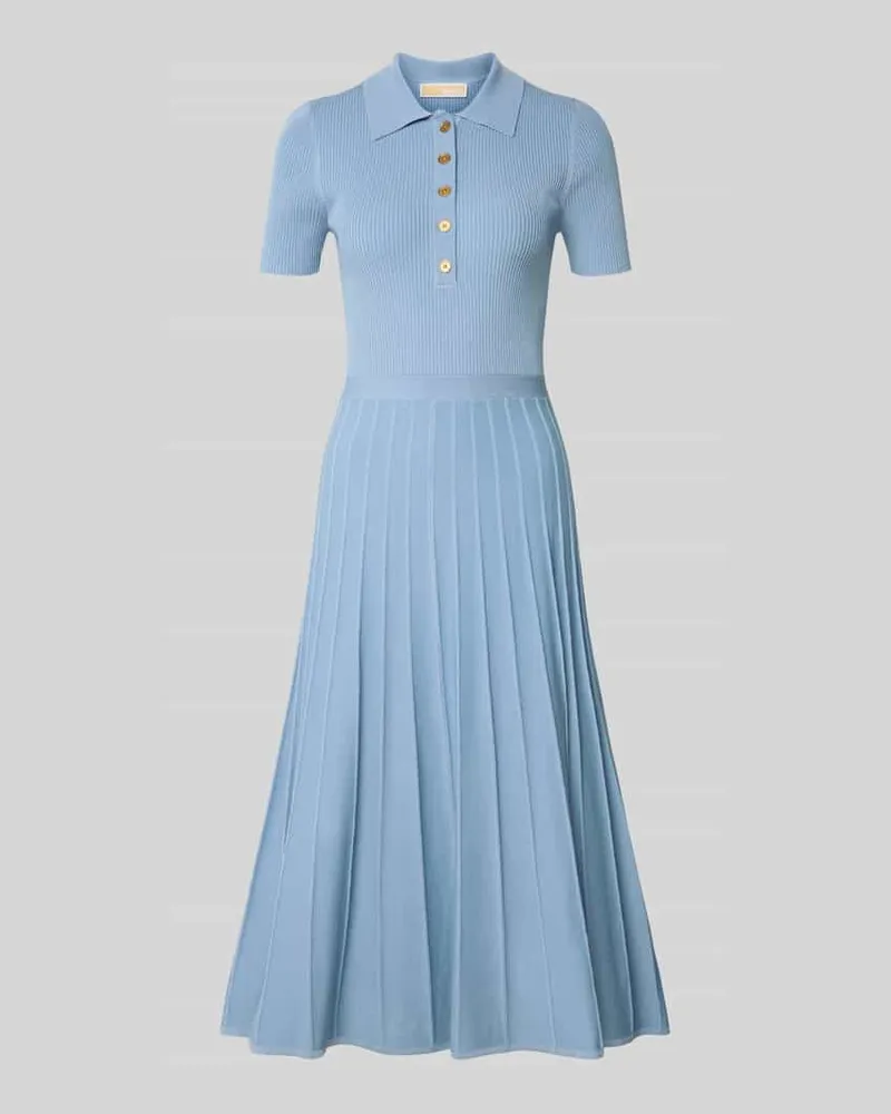 Michael Kors Midikleid aus Viskose mit Polokragen und Knopfleiste Hellgelb