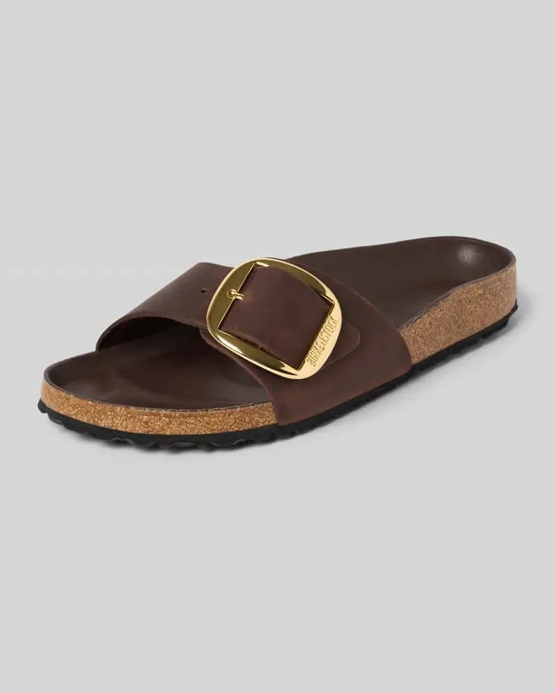 Birkenstock Slides aus Leder mit Dornschließe Modell 'Madrid Big Buckle Dunkelbraun