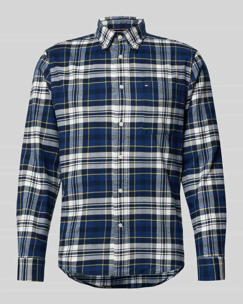 Tommy Hilfiger Regular Fit Flanellhemd aus reiner Baumwolle Marine