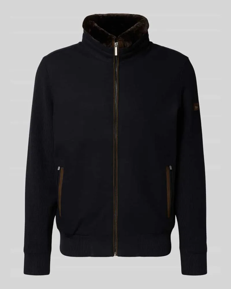 Bugatti Cardigan mit Fellkragen und Reißverschluss Marine
