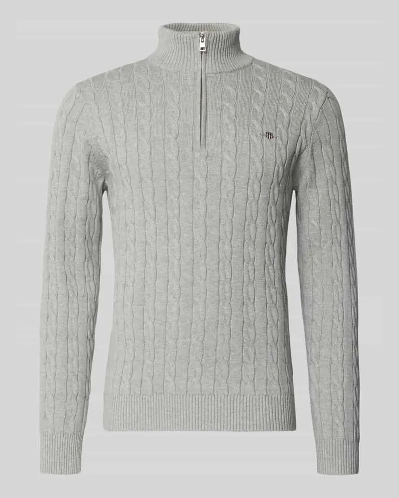 Gant Strickpullover mit gerippten Abschlüssen Hellgrau