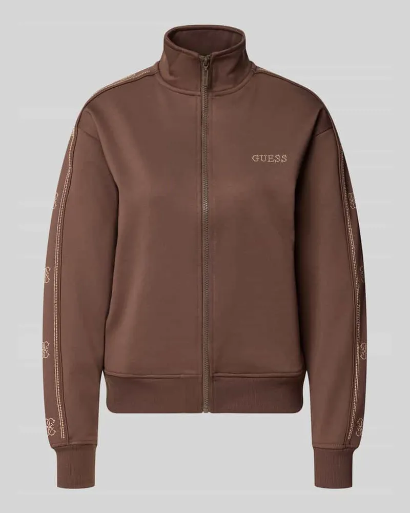 Guess Relaxed Fit Sweatjacke aus elastischem Viskose-Mix Schoko