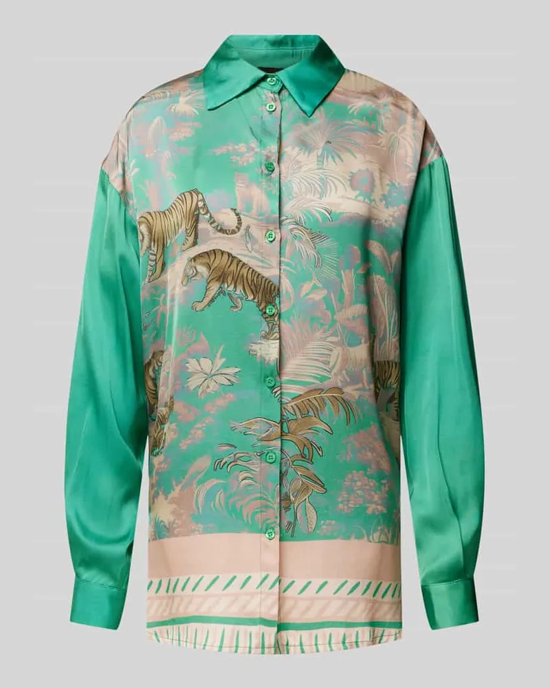 Miss Goodlife Regular Fit Bluse mit Umlegekragen Modell 'Tiger in the Jungle Gruen