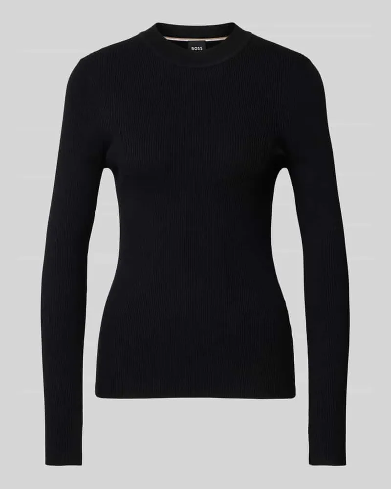 HUGO BOSS Pullover mit geripptem Rundhalsausschnitt Modell 'Feskiera Black