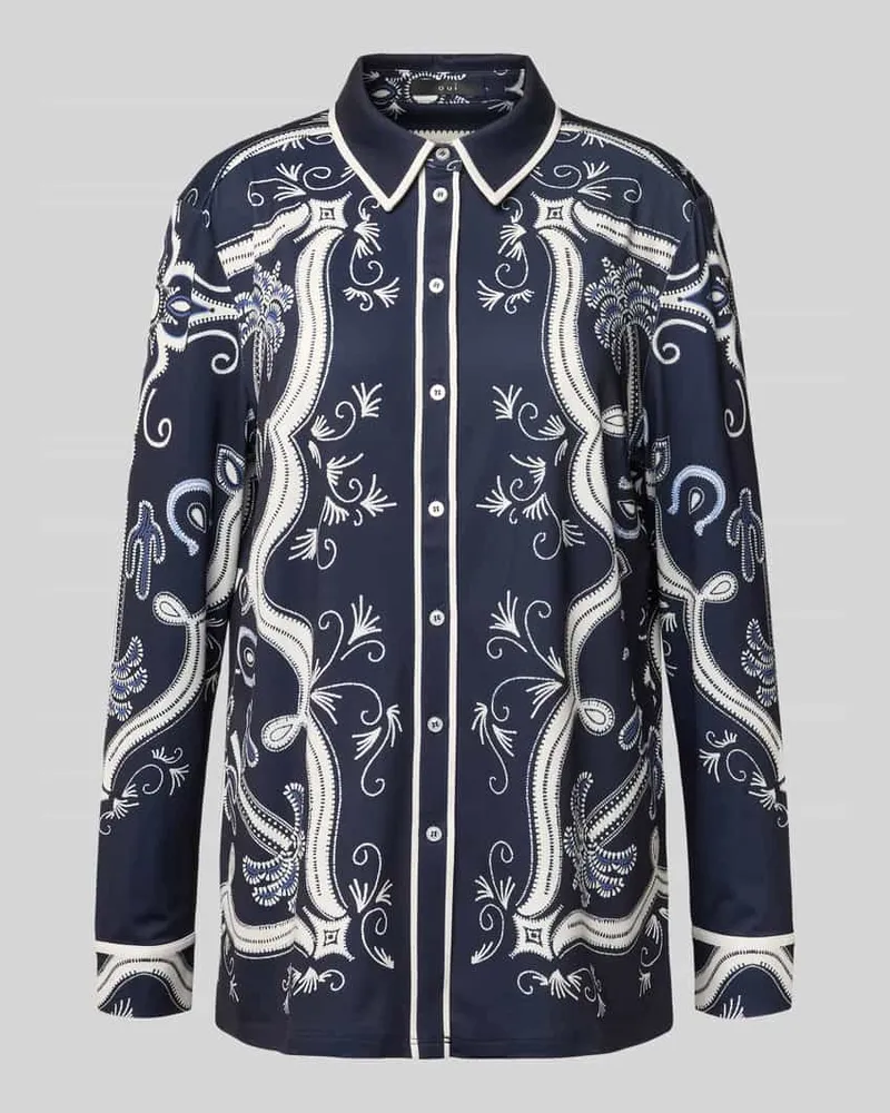 Oui  Regular Fit Bluse mit Manschetten Dunkelblau