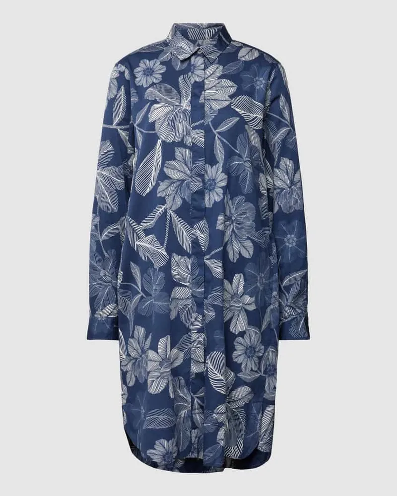 0039 Italy Knielanges Hemdblusenkleid mit floralem Print Modell 'Gracia Marine