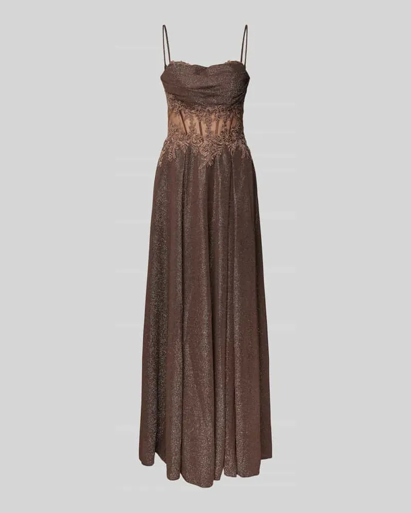 Mascara Abendkleid mit Ziersteinbesatz Mittelbraun