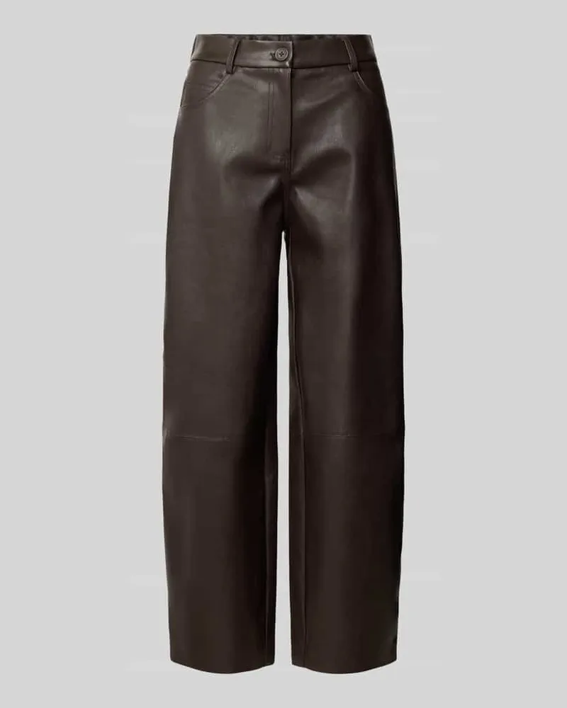 OPUS Kunstlederhose mit Gürtelschlaufen Dunkelbraun