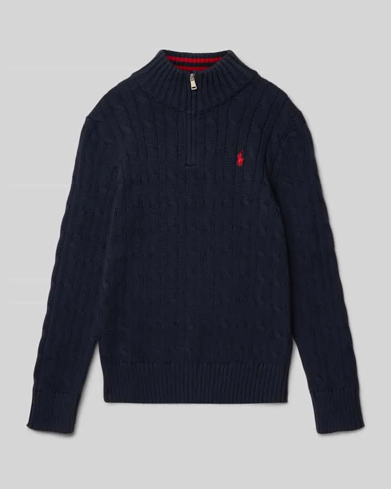 Ralph Lauren Strickpullover mit Zopfmuster und Stehkragen Marine