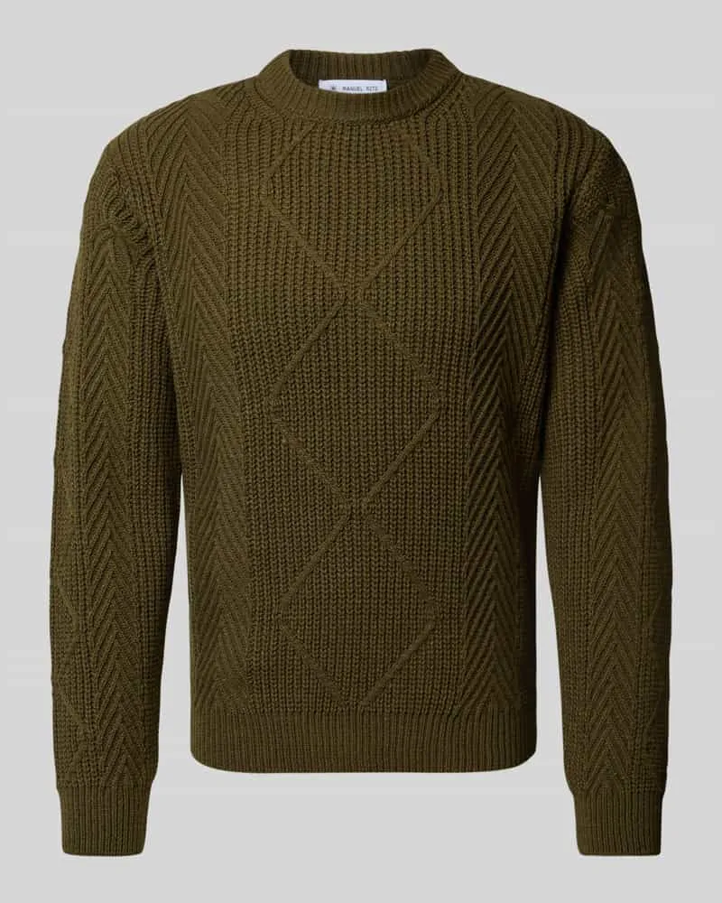 Manuel Ritz Strickpullover mit Zopfmuster und Rundhalsausschnitt Petrol