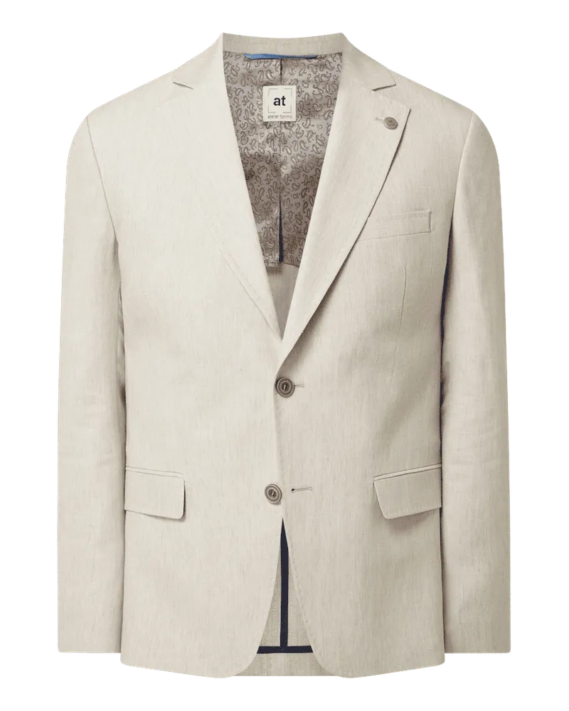Atelier Torino Slim Fit 2-Knopf-Sakko aus Schurwoll-Leinen-Mix Modell 'Tito Beige