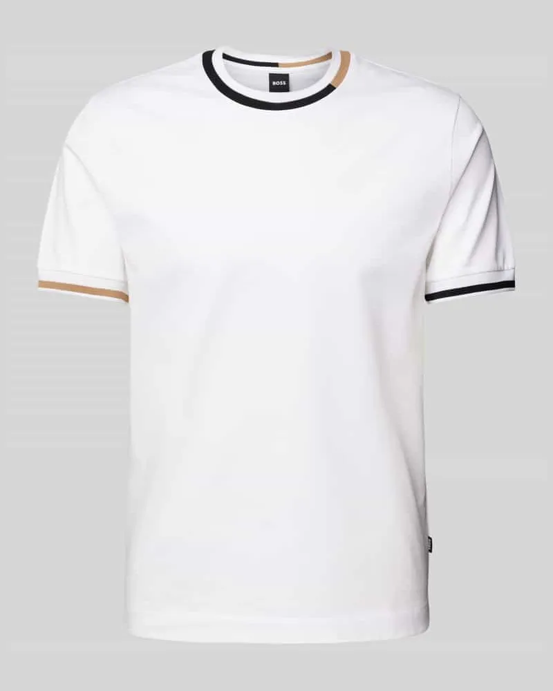 HUGO BOSS T-Shirt mit gerippten Abschlüssen Modell 'Thompson Weiss