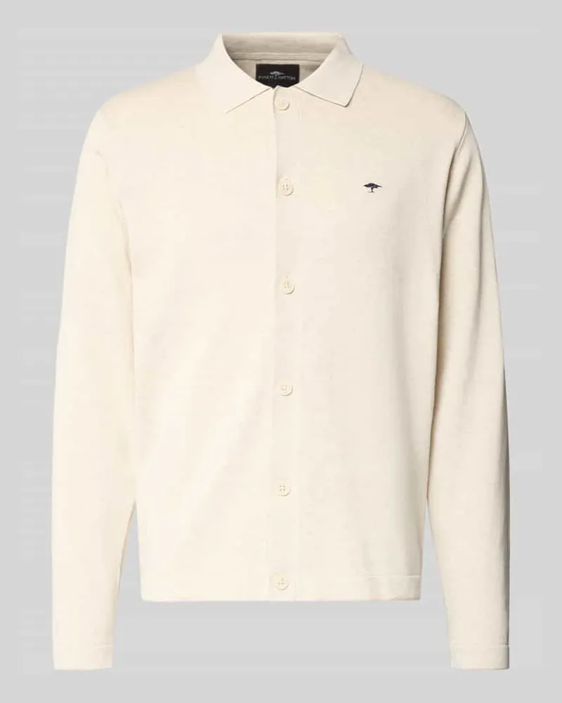 Fynch-Hatton Strickjacke mit Polokragen und Label-Stitching Offwhite