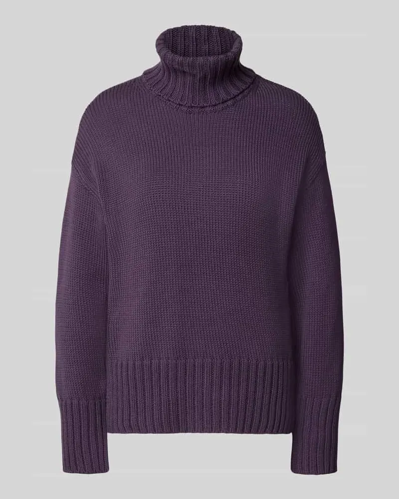 Mos Mosh Relaxed Fit Strickpullover aus reiner Baumwolle mit Rollkragen Aubergine
