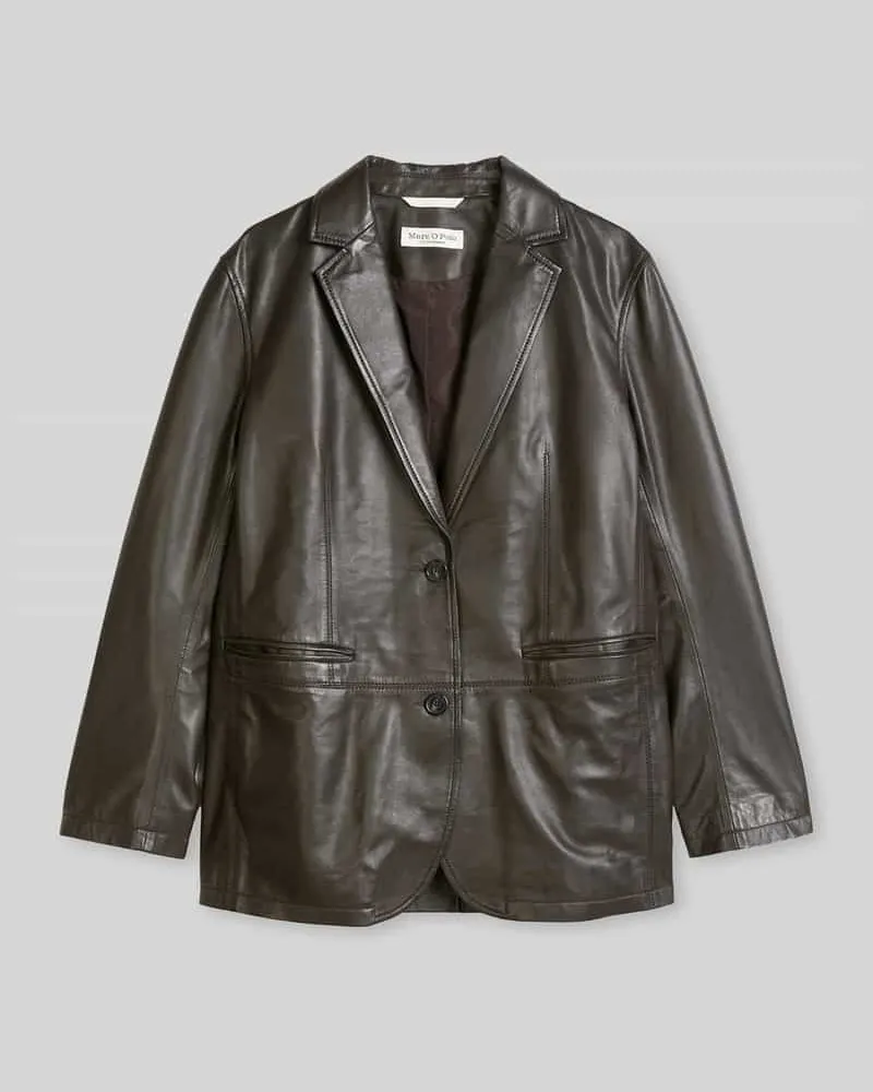 Marc O'Polo Regular Fit Longline Lederjacke aus Lammnappa Dunkelbraun