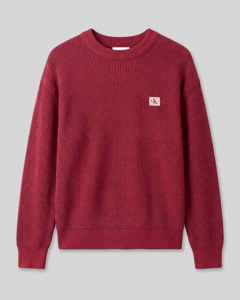 Calvin Klein Relaxed Fit Pullover aus reiner Baumwolle mit Logo-Stitching Bordeaux