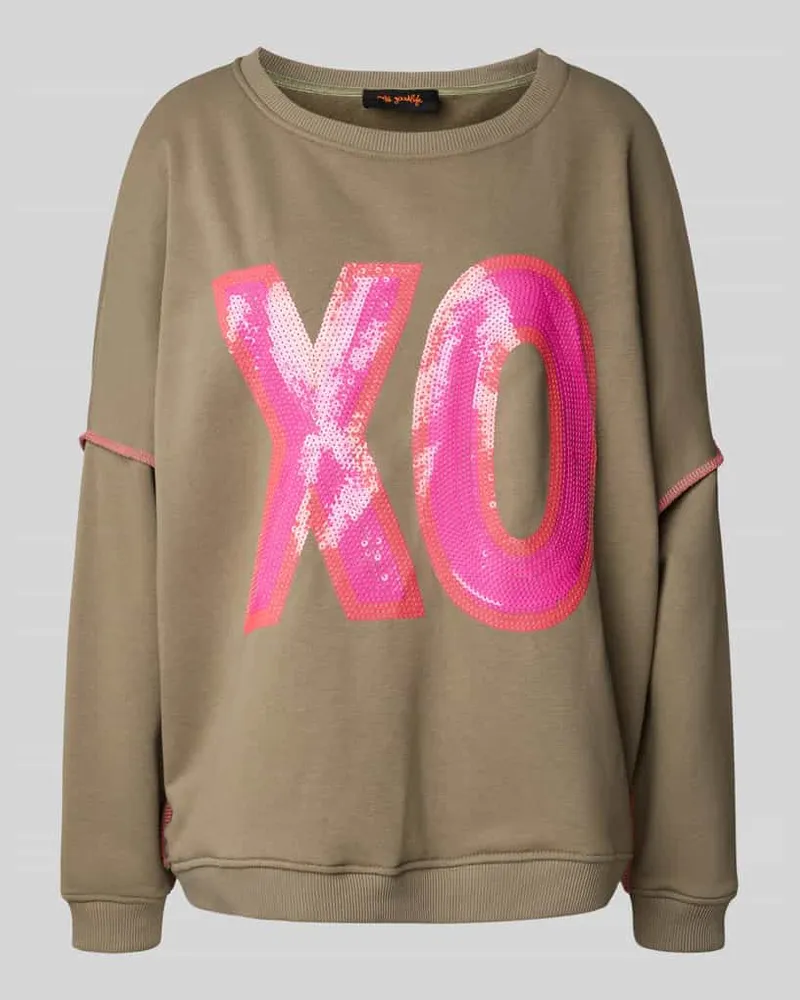 Miss Goodlife Sweatshirt mit Pailletten und Rundhalsausschnitt Oliv