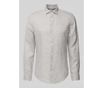 Slim Fit Business-Hemd aus Leinen mit Allover-Muster