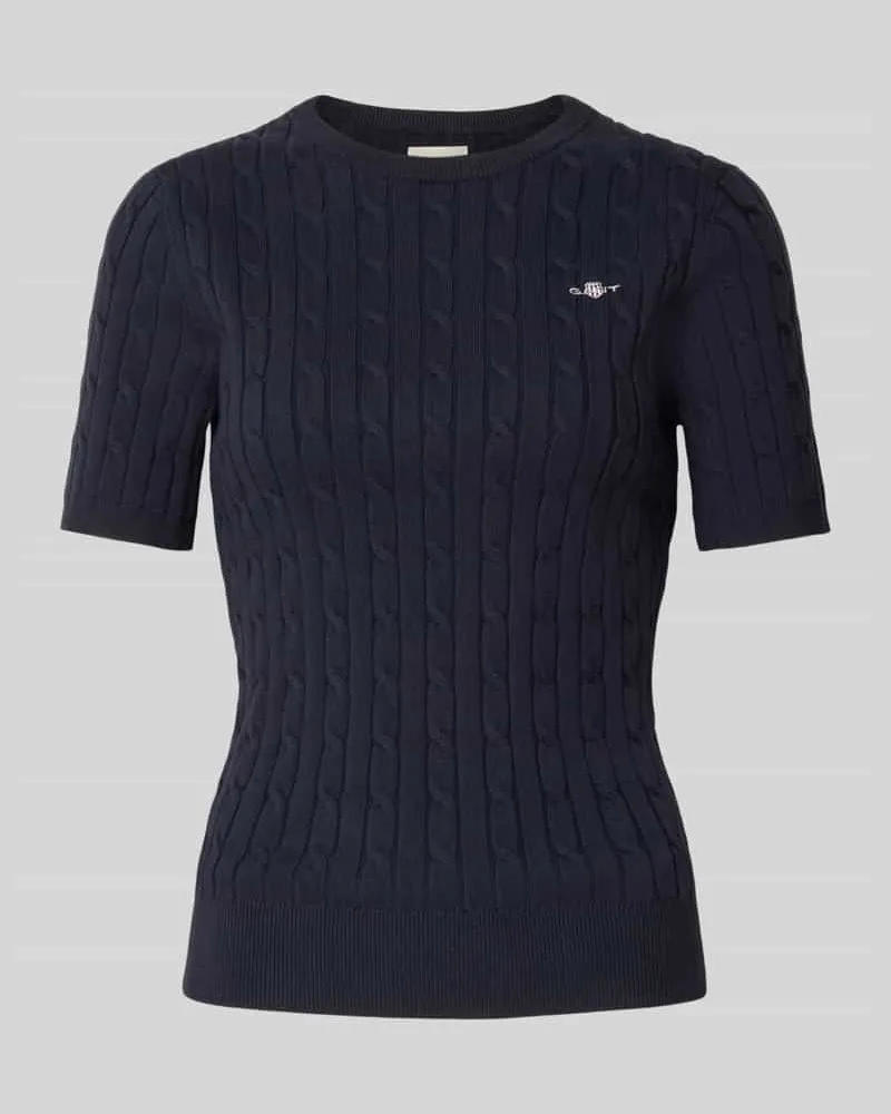 Gant Strickshirt mit Rundhalsausschnitt und Logo-Stitching Marine