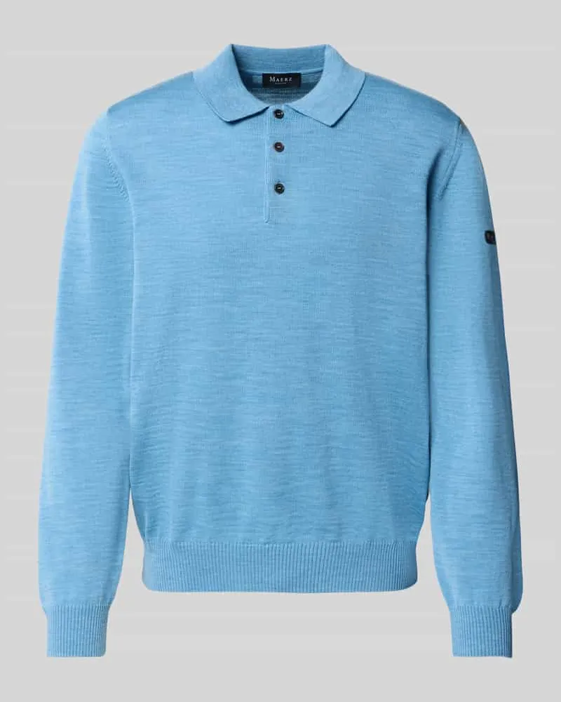 Maerz Strickpullover mit Polokragen und Knopfleiste Hellblau