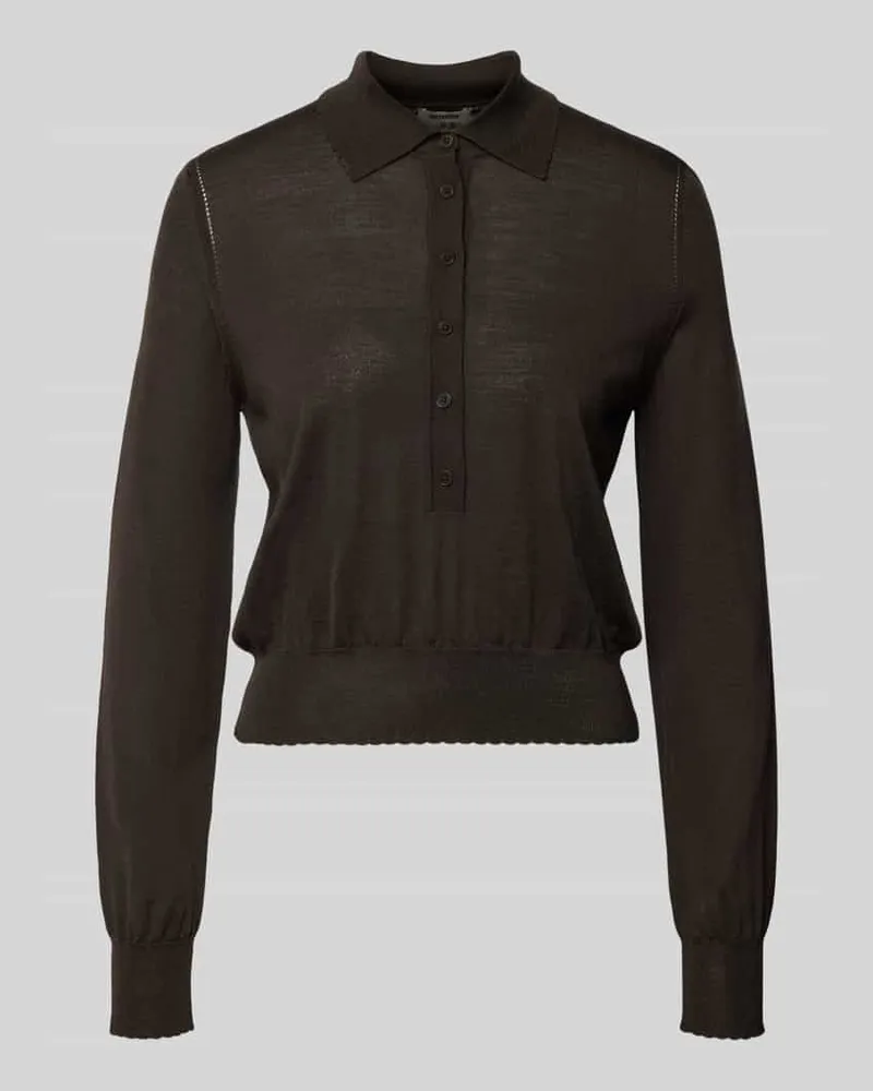 Drykorn Pullover aus Schurwolle mit Polokragen Modell 'MYNERVA Dunkelbraun