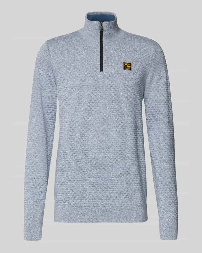 PME Legend Strickpullover mit Stehkragen Rauchblau