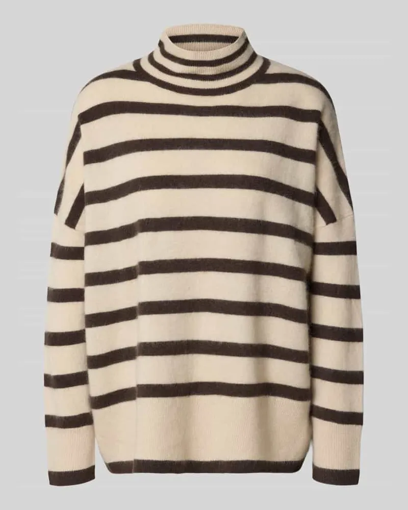 COMMA Strickpullover aus Wolle mit Stehkragen Beige