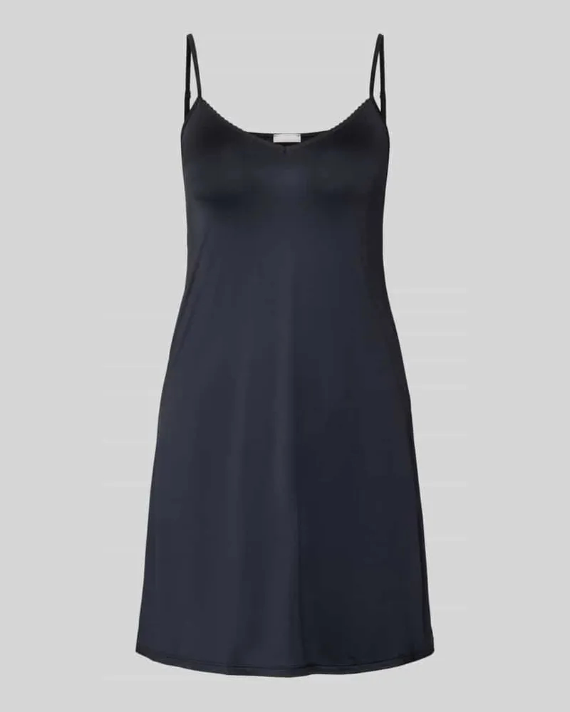 Hanro Knielanges Unterkleid in glänzendem Satin mit Picot-Besatz Black