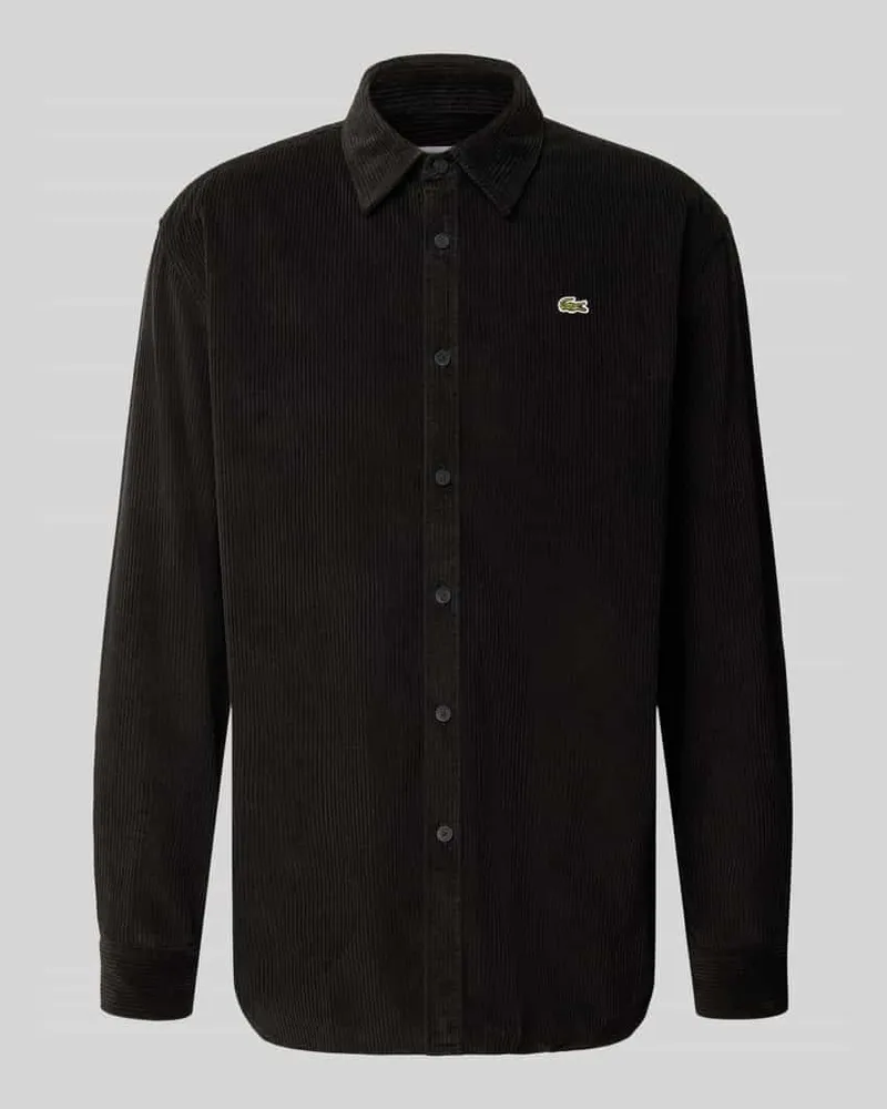 Lacoste Regular Fit Cordhemd mit Logo-Applikation Black