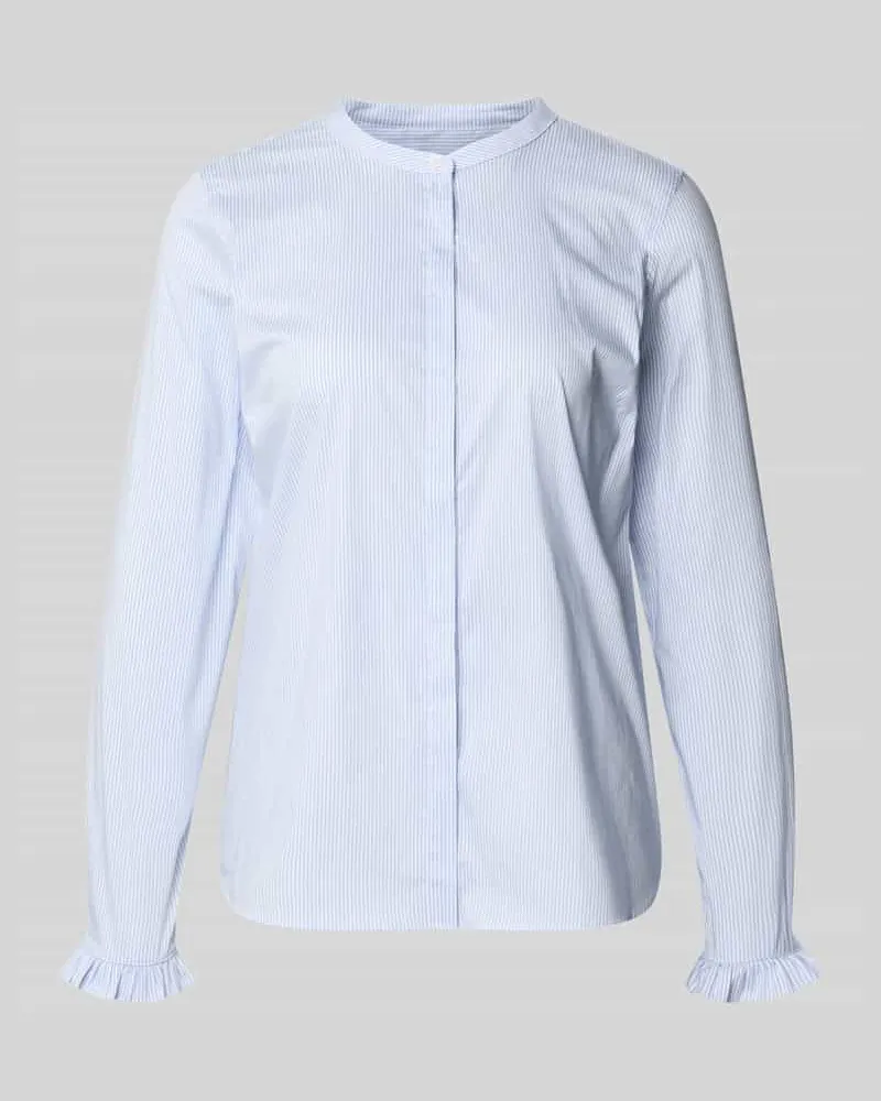 Mos Mosh Bluse mit Mao-Kragen und Rüschenärmeln Modell 'Mattie Hellblau