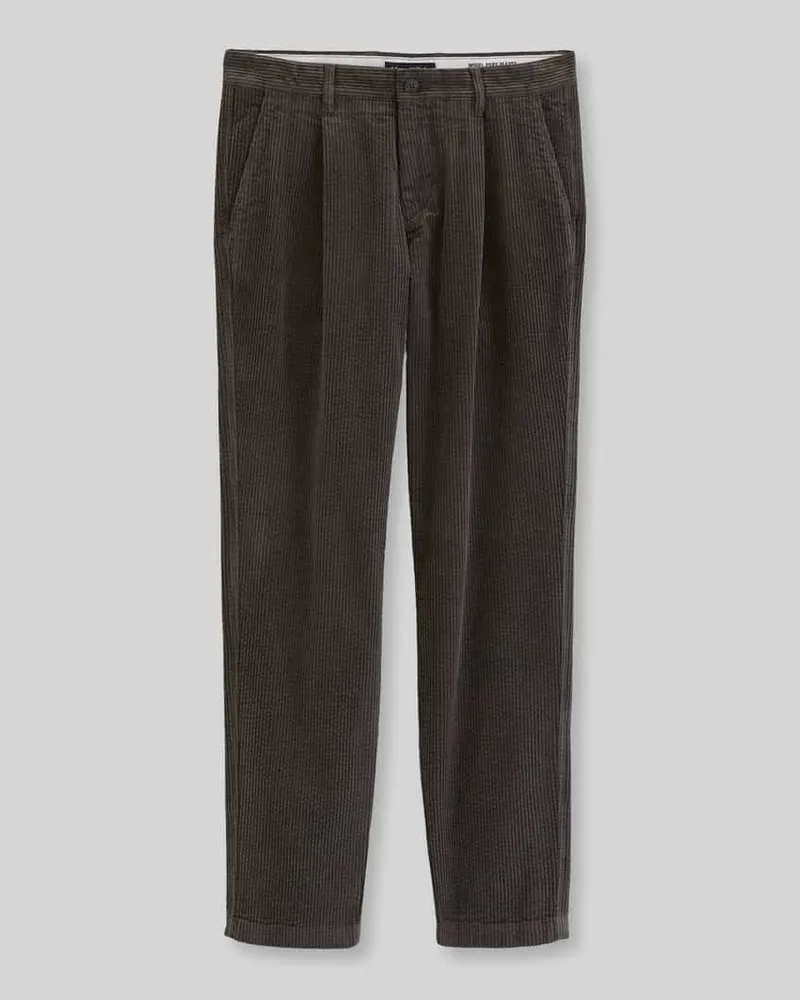 Marc O'Polo Tapered Fit Cordhose aus Baumwolle mit Bundfalten Dunkelbraun