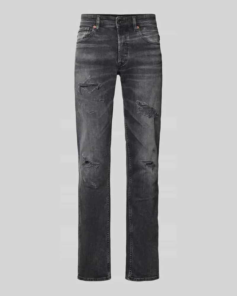 Replay Straight Fit Jeans im Destroyed-Look Modell 'GROVER Mittelgrau