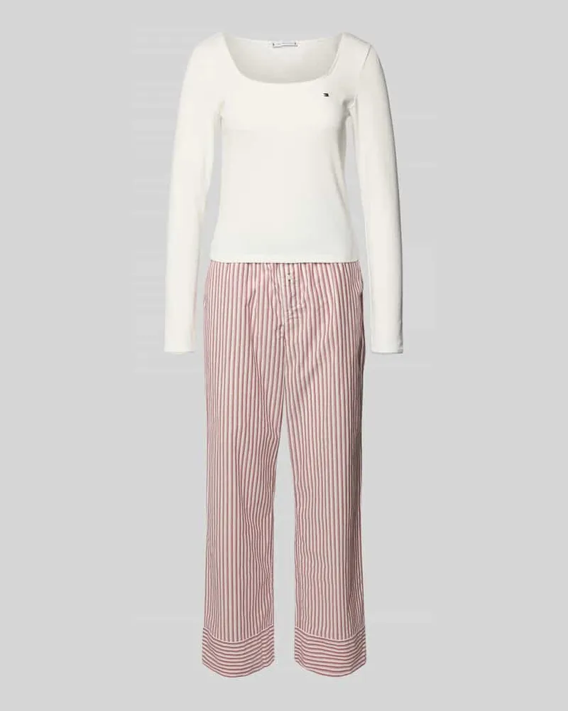 Tommy Hilfiger Regular Fit Pyjama aus Baumwoll-Mix Ecru