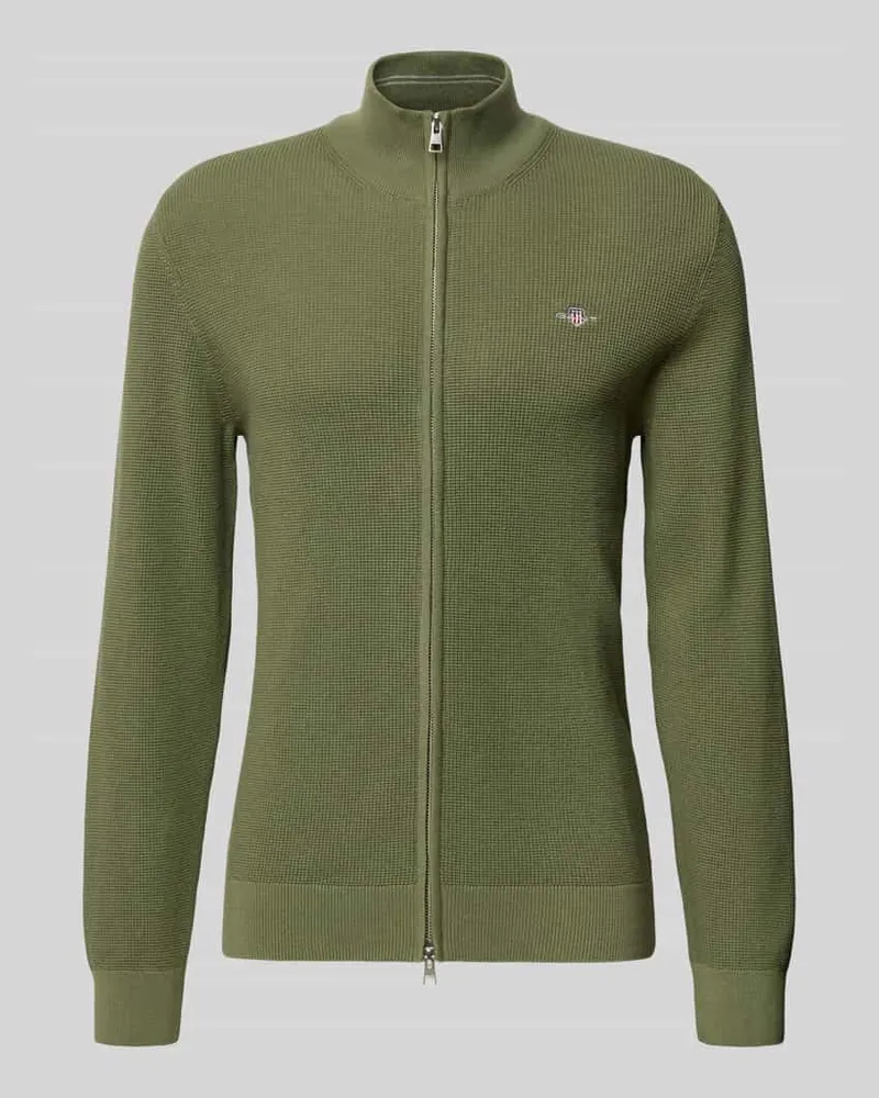 Gant Cardigan mit Zweiwege-Reißverschluss und Label-Stitching Oliv