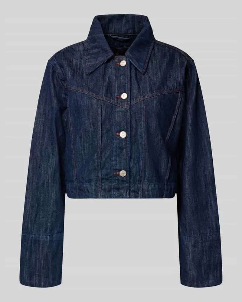 HUGO BOSS Jeansjacke mit cropped Schnitt Dunkelblau