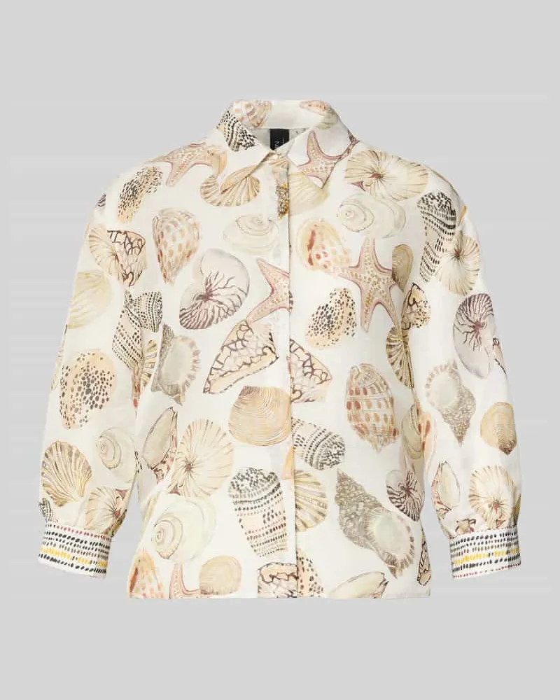 Marc Cain Bluse aus Leinen-Mix mit 3/4-Arm Offwhite